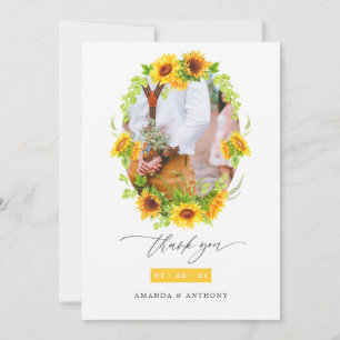 Carte De Remerciements Collage de photos de mariage aux tournesols bohème