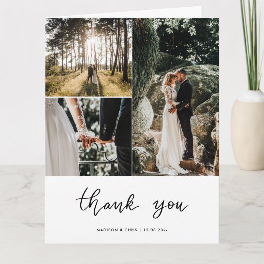 Carte De Remerciements Collage de photos de mariage avec écriture de reme (Devant)