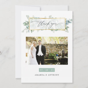 Carte De Remerciements Collage de photos de mariage géométrique d'eucalyp
