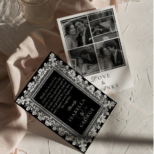 Carte De Remerciements Collage de photos de mariage noir et blanc en dent