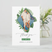 Carte De Remerciements Collage de photos de mariage sur la plage tropical (Debout devant)