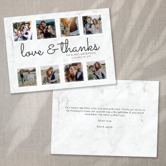 Carte De Remerciements Collage de photos en écriture Marble Amour & Remer