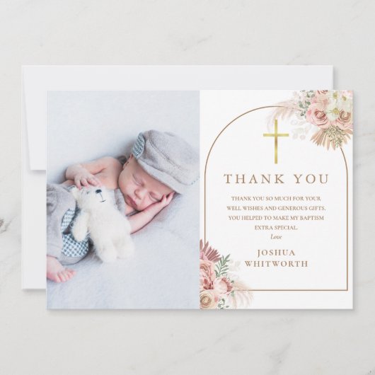 Carte De Remerciements Collage de photos florales d'herbe des Pampas Bapt (Devant)