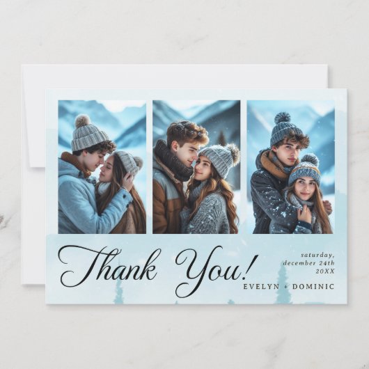 Carte De Remerciements Collage de trois photos moderne Mariage d'hiver (Devant)