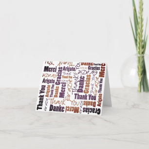 Carte De Remerciements Collage de typographie multilingue violet marron n