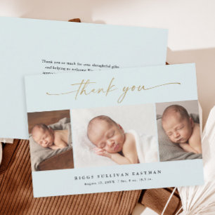 Carte De Remerciements Collage photo bébé Script Élégant 3