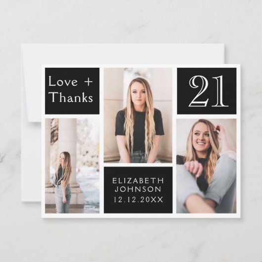 Carte De Remerciements Collage photo branché Joyeux 21e anniversaire (Devant)