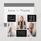 Carte De Remerciements Collage photo branché Joyeux 21e anniversaire (Devant / Derrière)