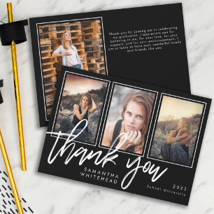 Carte De Remerciements Collage photo de graduation moderne noir