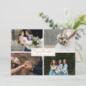 Carte De Remerciements Collage photo de mariage écriture or moderne (Debout devant)