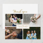 Carte De Remerciements Collage photo de mariage écriture or moderne (Devant / Derrière)