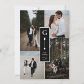 Carte De Remerciements Collage photo de mariage Flèche élégante noire (Devant)