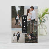 Carte De Remerciements Collage photo de mariage Flèche élégante noire (Debout devant)
