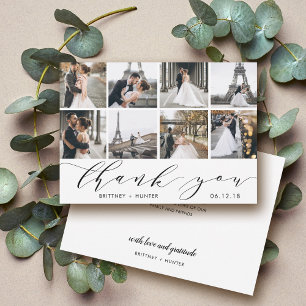 Carte De Remerciements Collage photo de script de calligraphie blanche