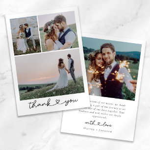 Carte De Remerciements Collage photo Mariage de script de coeur simple
