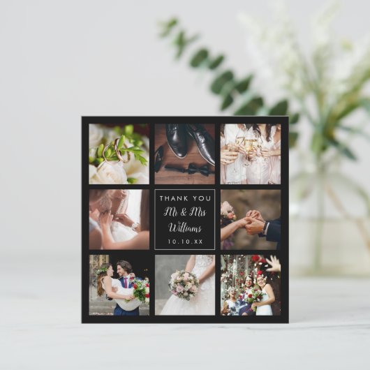 Carte De Remerciements Collage photo Mariage de script simple (Debout devant)