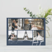 Carte De Remerciements Collage photo moderne à la main Dusty Navy bleu (Debout devant)