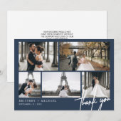 Carte De Remerciements Collage photo moderne à la main Dusty Navy bleu (Devant / Derrière)