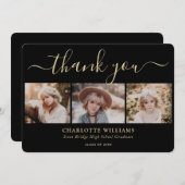 Carte De Remerciements Collage photo moderne Noir et Or 3 (Devant / Derrière)