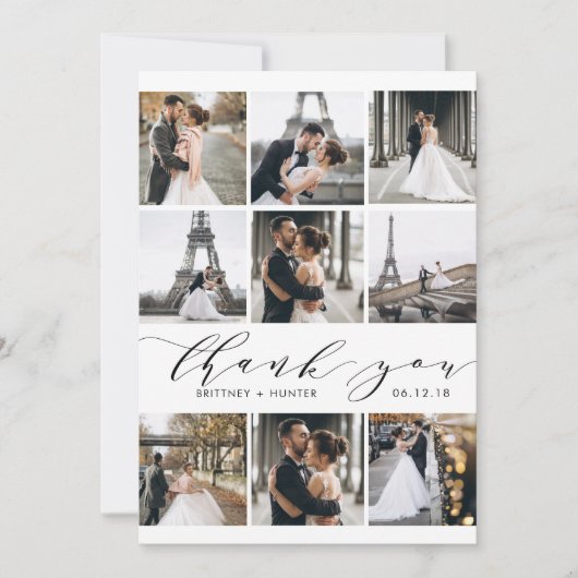 Carte De Remerciements Collage photo moderne White Calligraphy 9 (Devant)