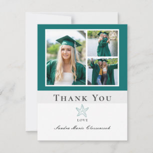 Carte De Remerciements Collage photo Nautilus Vert Étoile de mer diplômé