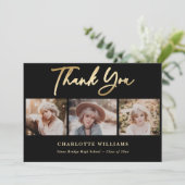 Carte De Remerciements Collage photo noir et or Graduation (Debout devant)