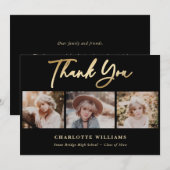 Carte De Remerciements Collage photo noir et or Graduation (Devant / Derrière)