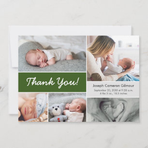 Carte De Remerciements Collage photo personnalisée en vert foncé Bébé Gar