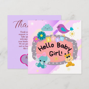 Carte De Remerciements Coloré Lilac Baby shower animal fille mignonne ros