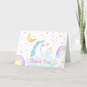 Carte De Remerciements Coloré Rainbow Moon Star Unicorn Baby shower