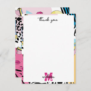 Carte De Remerciements Colorful Retro 1990's Nineties Motif Monogramme