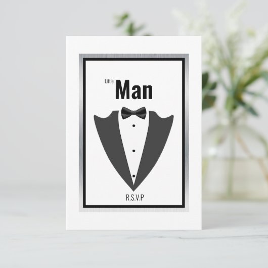 Carte De Remerciements Combinaison Tuxedo et cravate arc en noir et blanc (Debout devant)