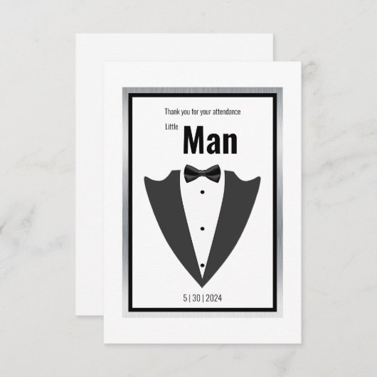 Carte De Remerciements Combinaison Tuxedo et cravate arc en noir et blanc (Devant / Derrière)