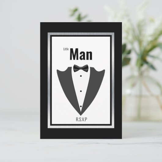 Carte De Remerciements Combinaison Tuxedo et cravate arc en noir et blanc (Debout devant)