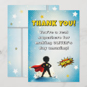 Carte De Remerciements Comic Superhero Boy's Name Birthday (Devant / Derrière)