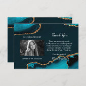 Carte de remerciements commémoratif Turquoise & Or (Devant / Derrière)