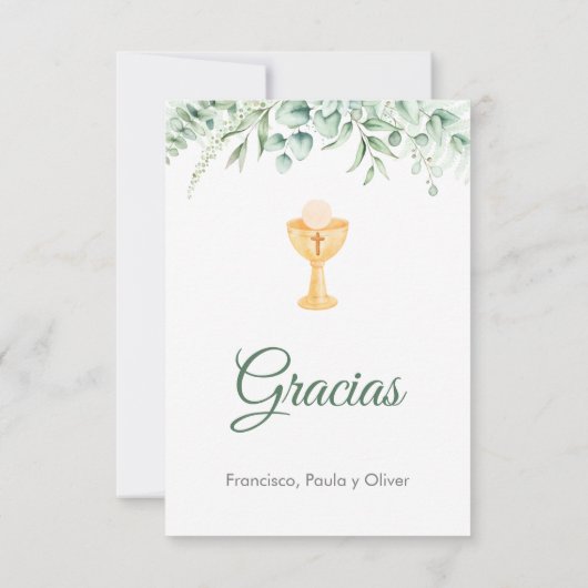 Carte De Remerciements Commune Espagnole Feuille Vert mignon (Dos)