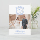 Carte De Remerciements Conception aquarelle Monogramme Bleu Photo (Debout devant)