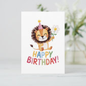 Carte De Remerciements Conception d'anniversaire de lion amusant rugissan (Debout devant)