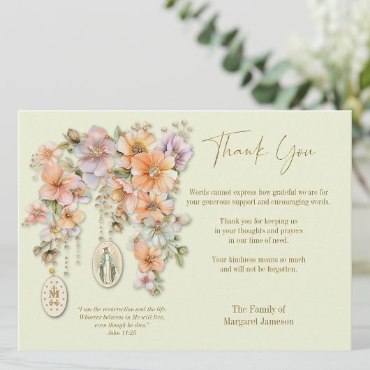 Carte De Remerciements Condoléances funérailles catholiques Marie