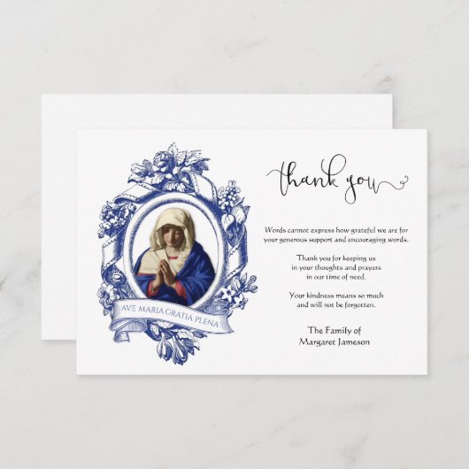 Carte De Remerciements Condolence de la Vierge catholique religieuse (Devant / Derrière)