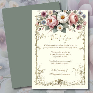 Carte De Remerciements Condolence florale élégante Vintage