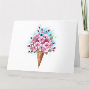Carte De Remerciements Cône rose Sakura crème glacée gaufre
