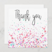 Carte De Remerciements Confetti coloré joyeux rose (Devant / Derrière)