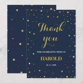 Carte De Remerciements Confetti d'or moderne Marine 50e Anniversaire surp (Devant / Derrière)