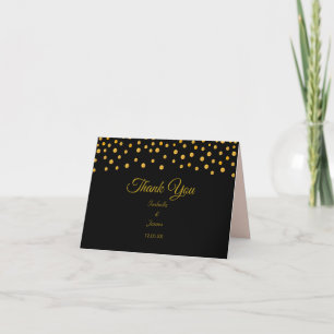 Carte De Remerciements Confetti d'or sur le Mariage d'or noir et Rose