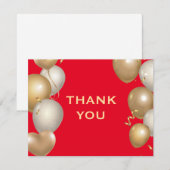 Carte De Remerciements Confettis Ballons Rouges et Dorés (Devant / Derrière)