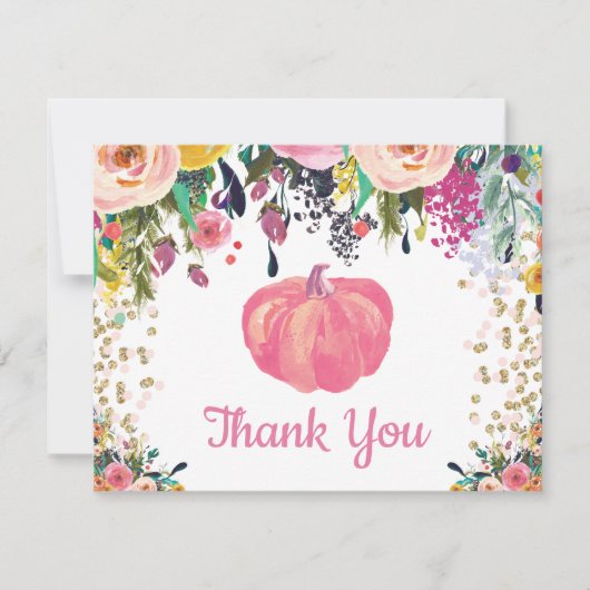 Carte De Remerciements Confettis de paillettes dorées et roses Citrouille (Devant)