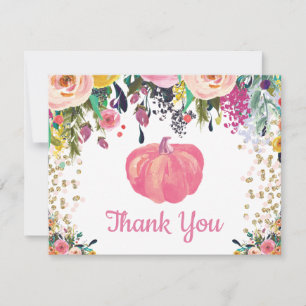 Carte De Remerciements Confettis de paillettes dorées roses de citrouille