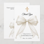 Carte De Remerciements Confirmation bow white ivory pearls (Devant / Derrière)